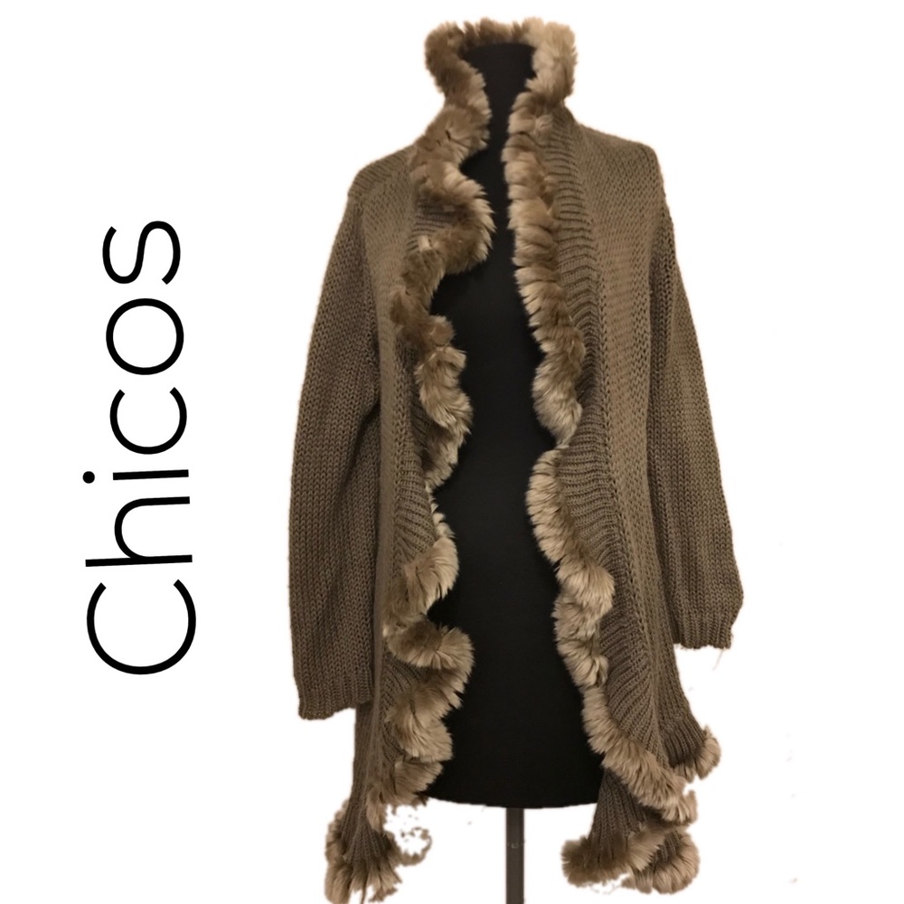Chico’s Fur Trimmed Sweater Chico’s Size 1